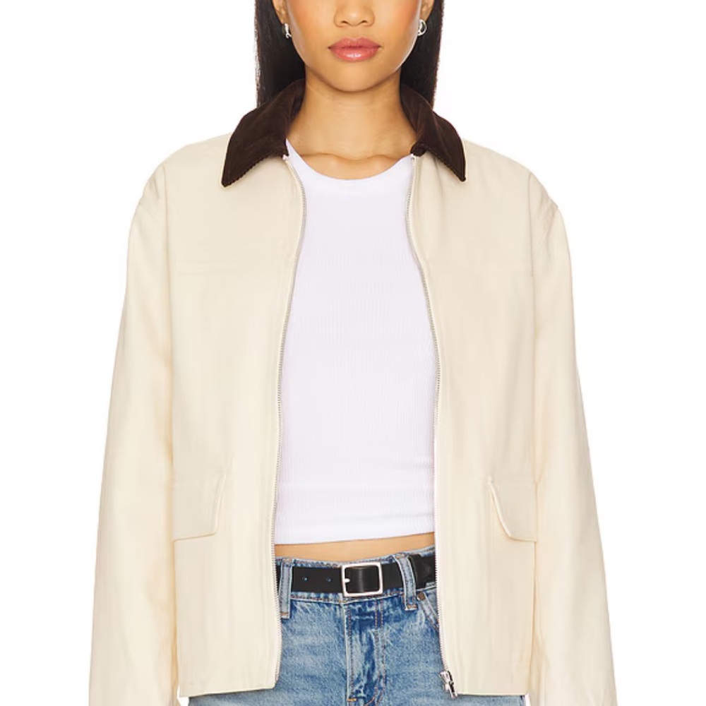 Women's Cream Jacket with Brown Collar